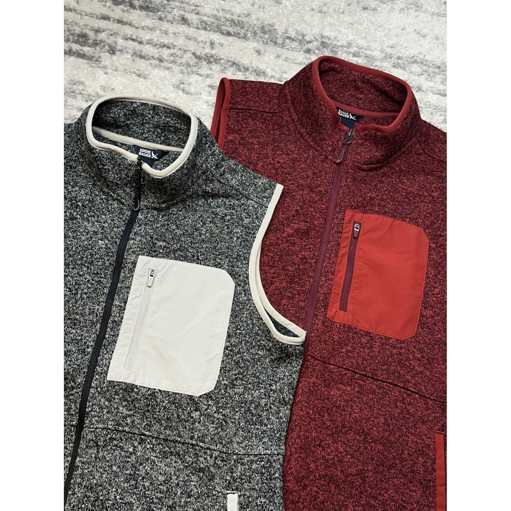 Eddie Bauer Vest Womens L Red Gray Fleece Sweater Knit Full Zip Lot of 2